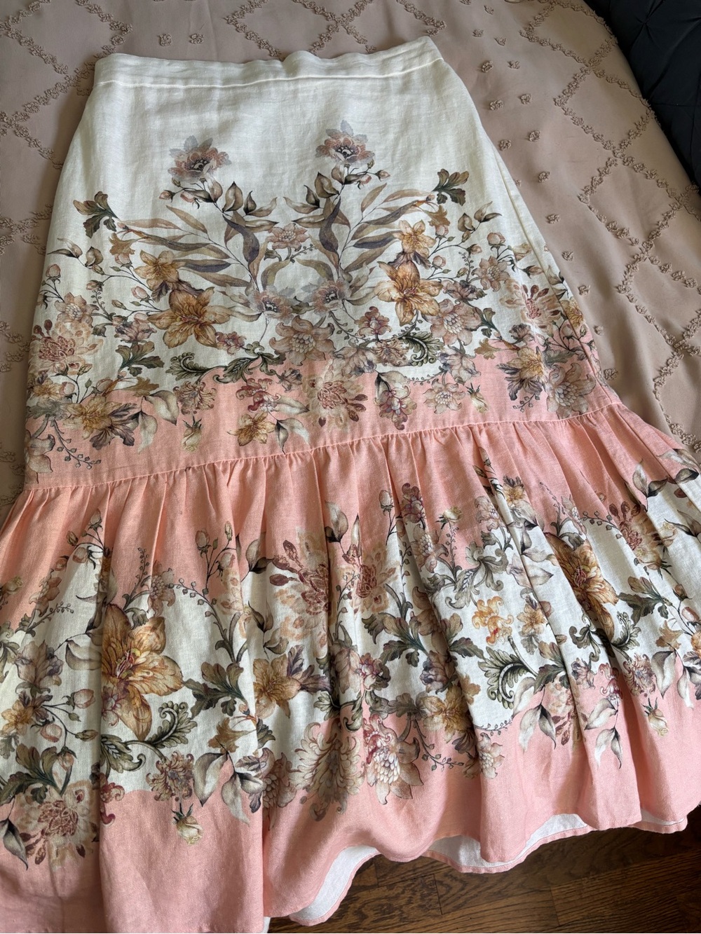 House of Harlow 1960 Floral Linen Blend Maxi Skirt Peach Pink M - Picture 3 of 8